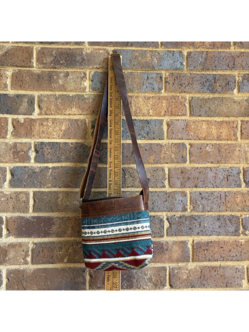 Coldwater Creek Tapestry And Leather Small Crossbody Bag Southwestern Pattern